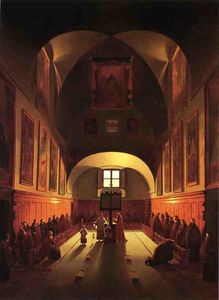 El interior de la Capilla de los Capuchinos en la Piazza Barberini (después de Francois Marius Granet)
