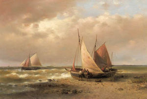 Sailors Standing By A Beached Sailingvessel