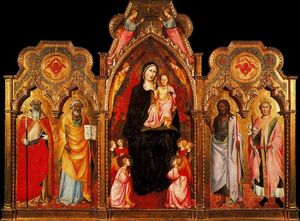 La Vierge eccetera l'Enfant parmi les anges , avec santo Benoît , santo Pierre , santo Jean-Baptiste eccetera santo Miniato