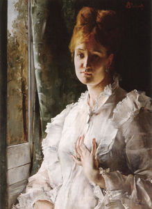portrait d'un femme dans blanc