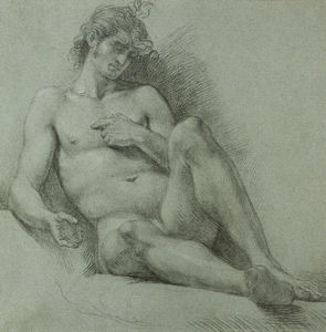 A seated male nude seen from the front