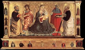 мадонна с младенцем с Преподобные иоанна крестителя , Питер , Джером , и пол