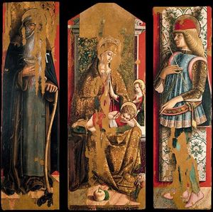 Madonna col Bambino, S. Lucia e committenti; S. Antonio Abate, S. Sebastiano
