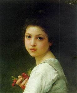 retrato de un niña joven con cerezas
