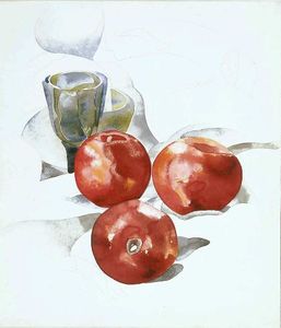 trois pommes avec verre