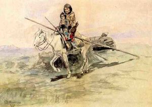 インディアン オン `horseback` と一緒に a 子供