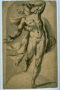 Study of a Male Nude, with Floating Drapery