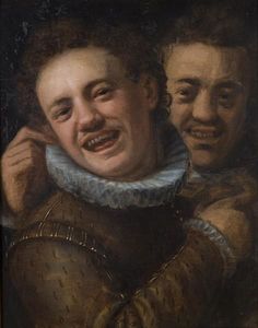 Два loughing мужчины двойной автопортрет