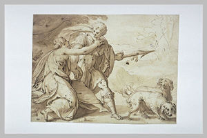Венера retenant Адонис partant ливень ла шас