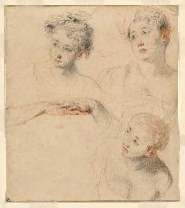 Three Studies of a Woman's Head and a Study of Hands [recto],