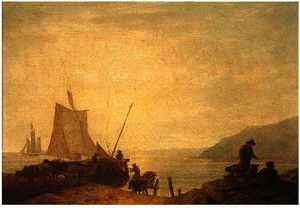 Fishermen hauling a boat to shore, Devon