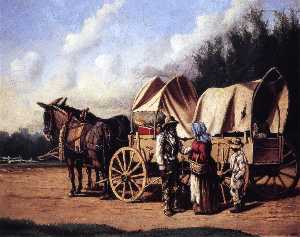 Covered Wagon mit Negro Familie