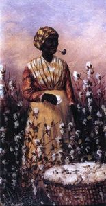 Negro femme fumant la pipe et la cueillette du coton