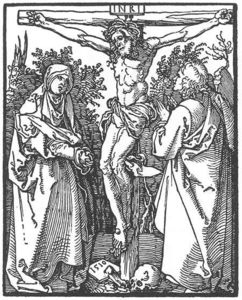 cristo sul croce con l'estensione vergine e san john