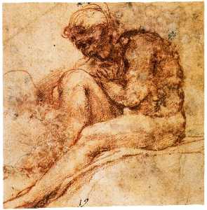 Nude seated in left profile