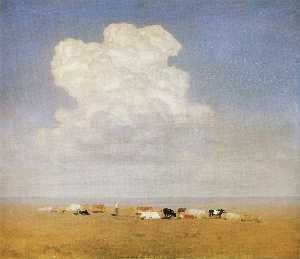 Noon. Herd in the desert