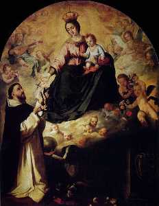 La Virgen presentando el rosario a Santo Domingo