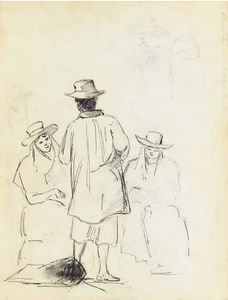 Due seduti donne conversando con una l uomo visto da dietro , con una studio di un uomo