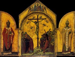 Crucifixión con San Nicolás y San Gregorio