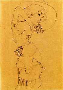 Standing Nude with Large Hat (Gertrude Schiele)