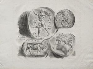Blatt aus vier antiken Medaillen