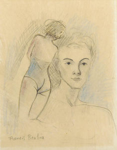 Femme nue de dos et portrait