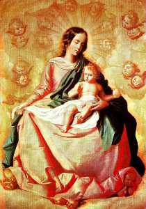 La Virgen y el niño es las nubes