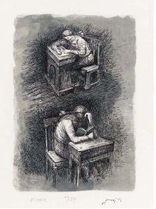 Девушка сидящая в письменный стол IX