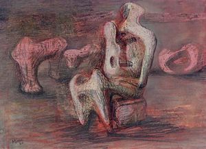 Mother and Child; Drawing for Sculpture in Wood and String