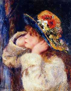 Молодая девушка в шляпе оформлены с Полевые цветы