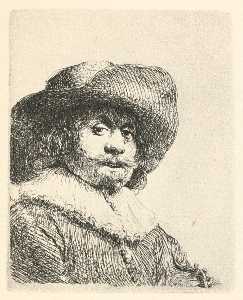 一个  肖像 man 用 Broad-Brimmed 帽子  和 环状领