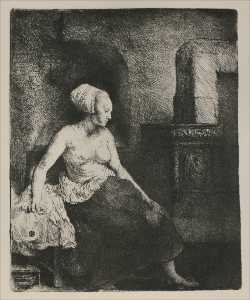 A Woman Seated Before a Dutch Stove
