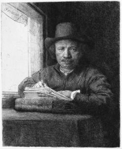 Rembrandt drawing at a window