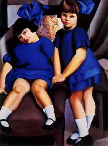 Portrait de deux fillettes aux rubans bleus