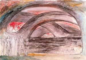 Dante y Virgilio con los diablos al borde del Lago de Pez