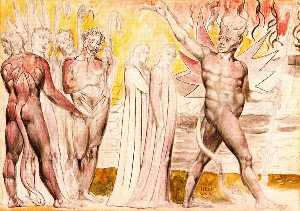 Dante y Virgilio emprenden el camino, escoltados por los diablos