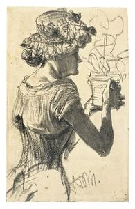 Woman with flower pot