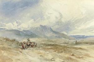 Cattle And A Drover In A Mountainous Landscape, North Wales