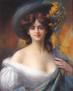 un jeune la beauté dans un chapeau décoré avec yellow Fleurs