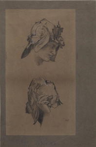 Study of a helmeted head, and of a hand holding a helmet