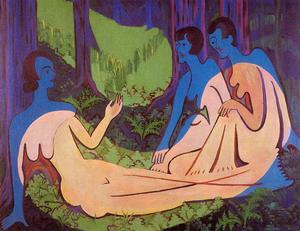 Three nudes in the forrest