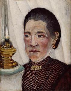 Retrato do Artist's Segundo Esposa com um Lâmpada