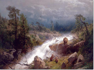熊  通过 溪水