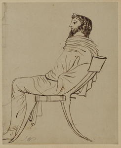 Drapée figure masculine, assis dans le profil