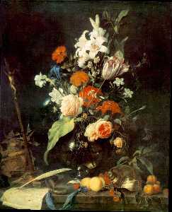 Flower Still-life with Crucifix and Skull