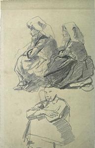 Two Breton sitting on the ground and another woman