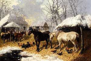 A Farmyard Scene In Winter