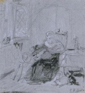 Elderly woman seated in an interior