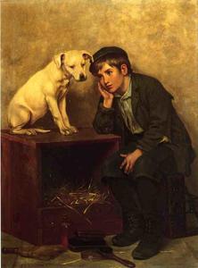 shoeshine` ragazzo con la sua cane