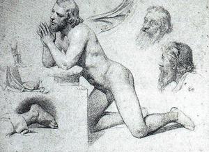 Angel kneeling and other sketches